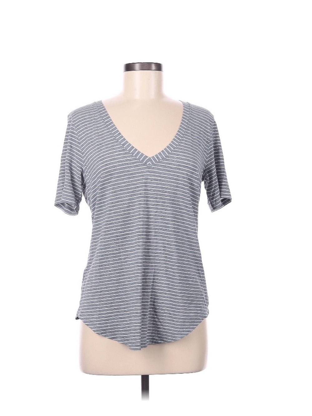 lululemon athletica Gray & White Striped V-Neck Tee